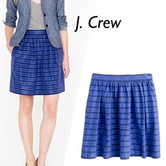 J. Crew blue striped taffeta mini skirt, Size 2 - Picture 1 of 6